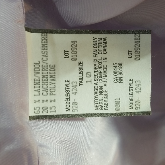 Louben made in Canada wool cashmere mix size 10.  Lavender.  Staple for capsule - Picture 9 of 13